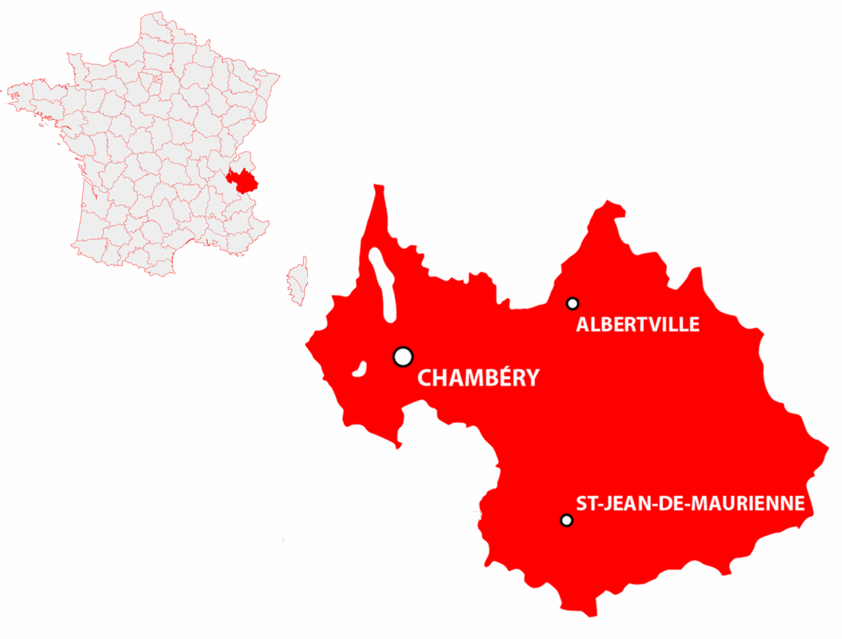 Carte de la France avec un zoom sur la Savoie
